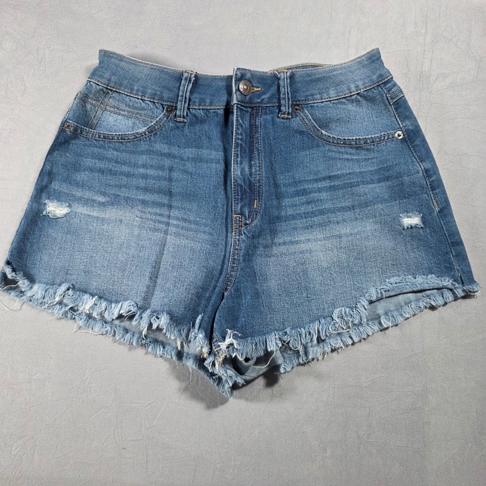 Rewash Super High Rise Mom Shorts Blue Distressed Raw‎ Hem Size 7/28